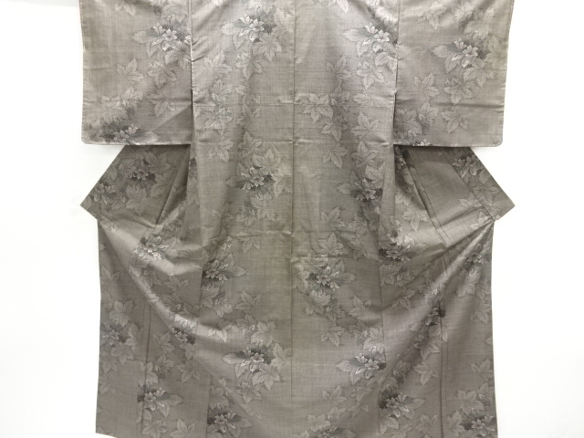 JAPANESE KIMONO / SILK / DORO OSHIMA TSUMUGI / WOVEN FLORAL PLANTS